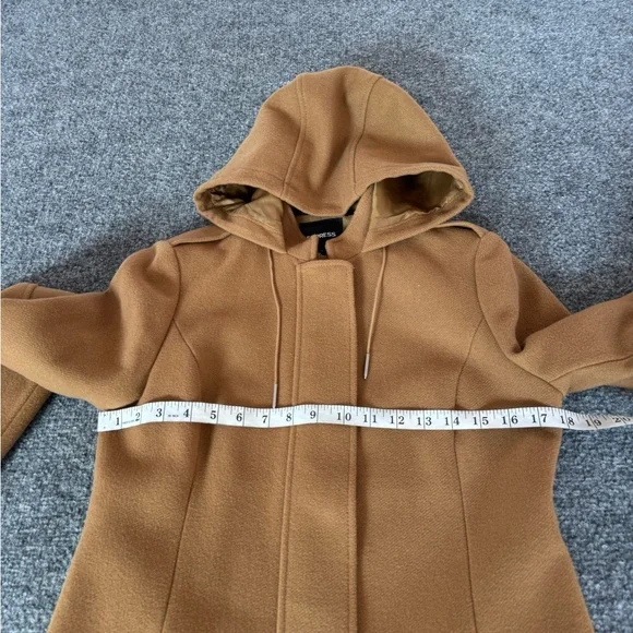 Express Women’s Camel Hooded Soft Wool-Blend Coat Size Small - Picture 10 of 15